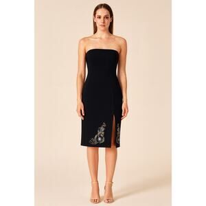 5.7.9 Y2K Black Strapless Embroidered Midi Dress Size Small